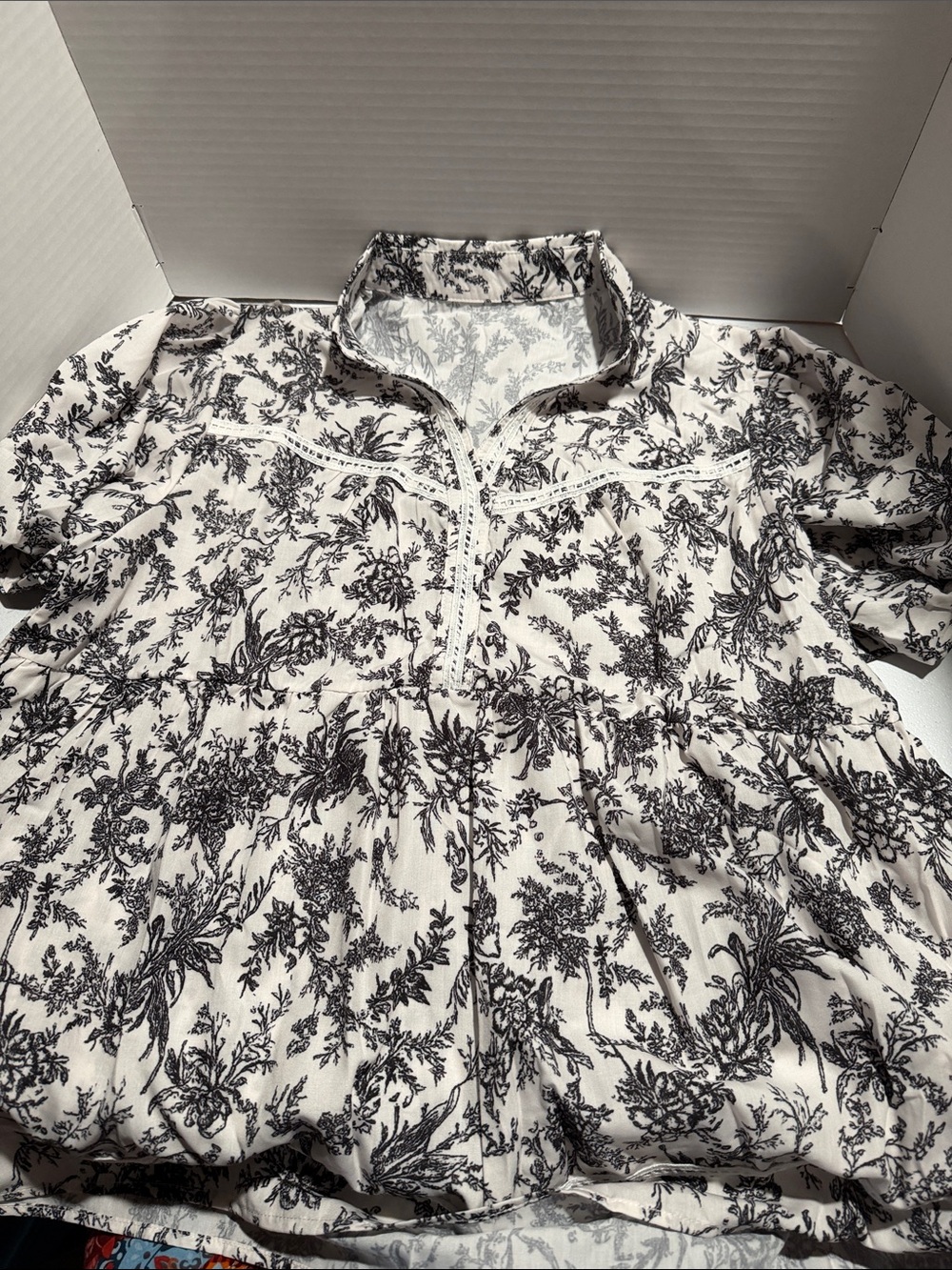 White and Black Floral Peplum Top